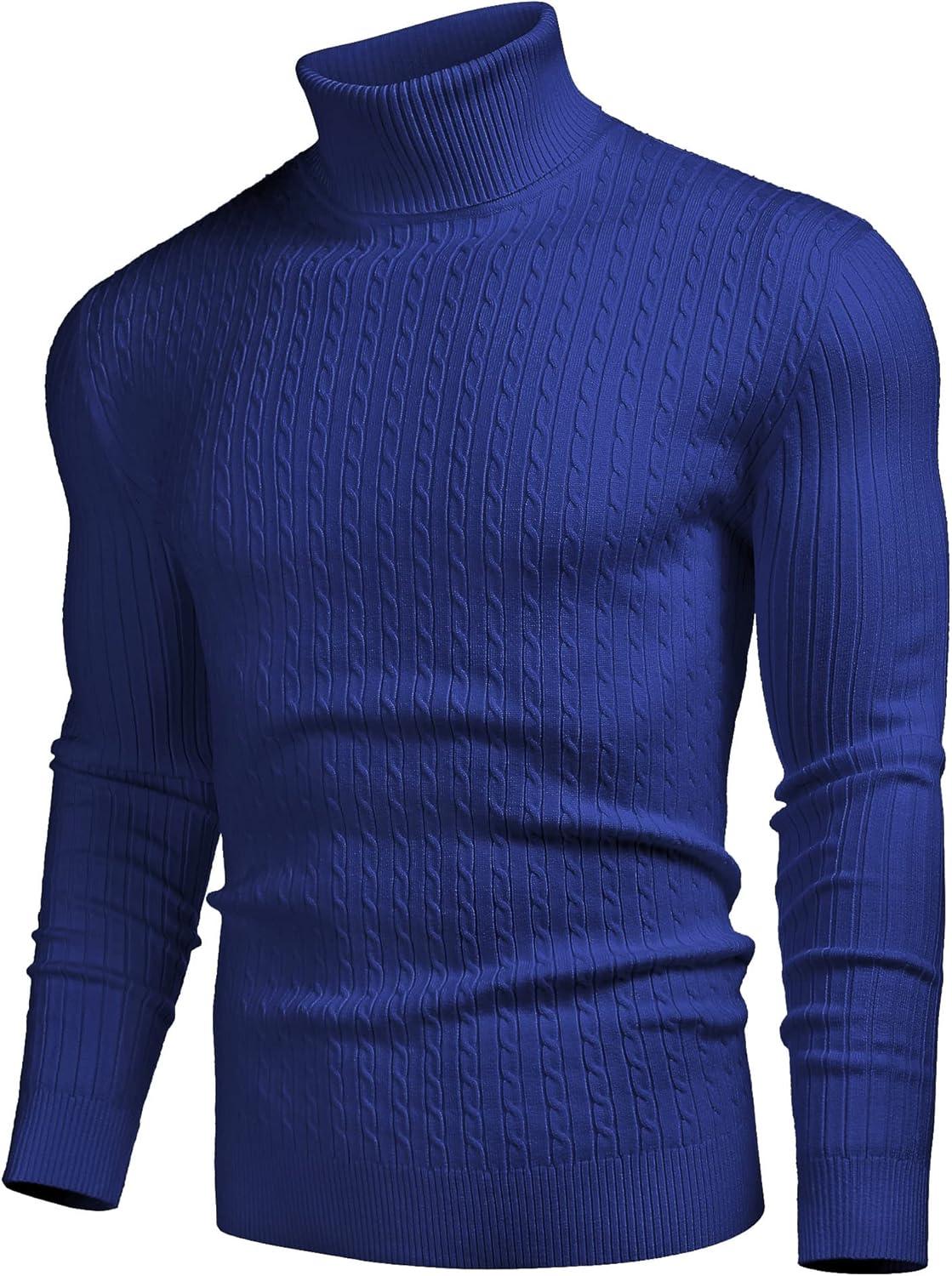 imageCOOFANDY Mens Slim Fit Turtleneck Sweater Casual Twist Patterned Pullover Knitted SweatersRoyal Blue