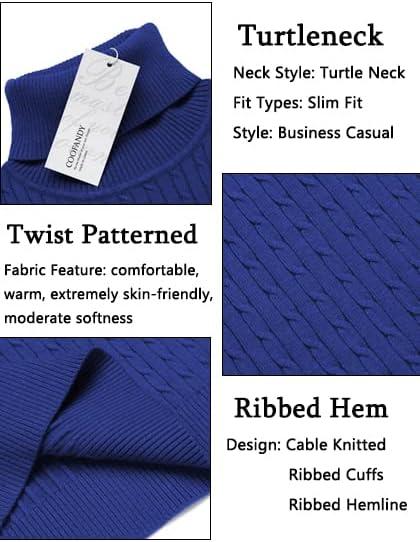 imageCOOFANDY Mens Slim Fit Turtleneck Sweater Casual Twist Patterned Pullover Knitted SweatersRoyal Blue