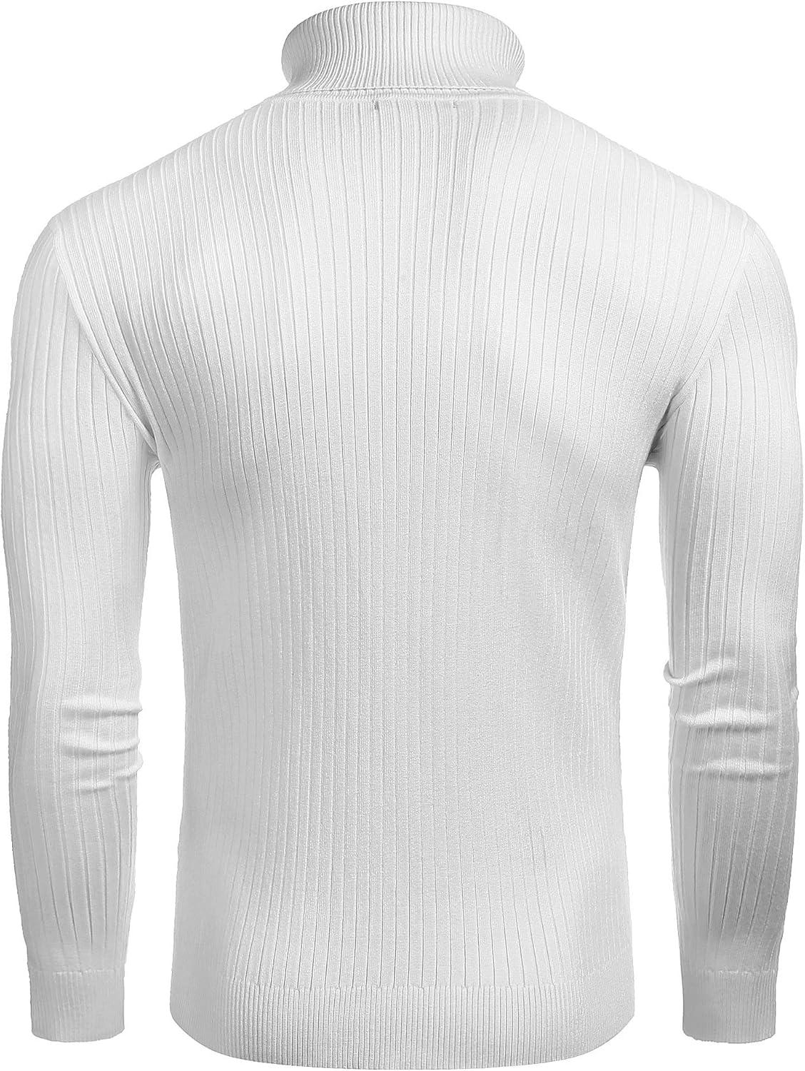 imageCOOFANDY Mens Slim Fit Turtleneck Sweater Casual Twist Patterned Pullover Knitted SweatersWhite