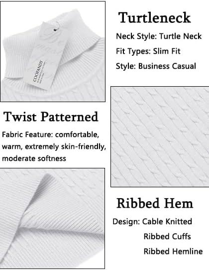 imageCOOFANDY Mens Slim Fit Turtleneck Sweater Casual Twist Patterned Pullover Knitted SweatersWhite
