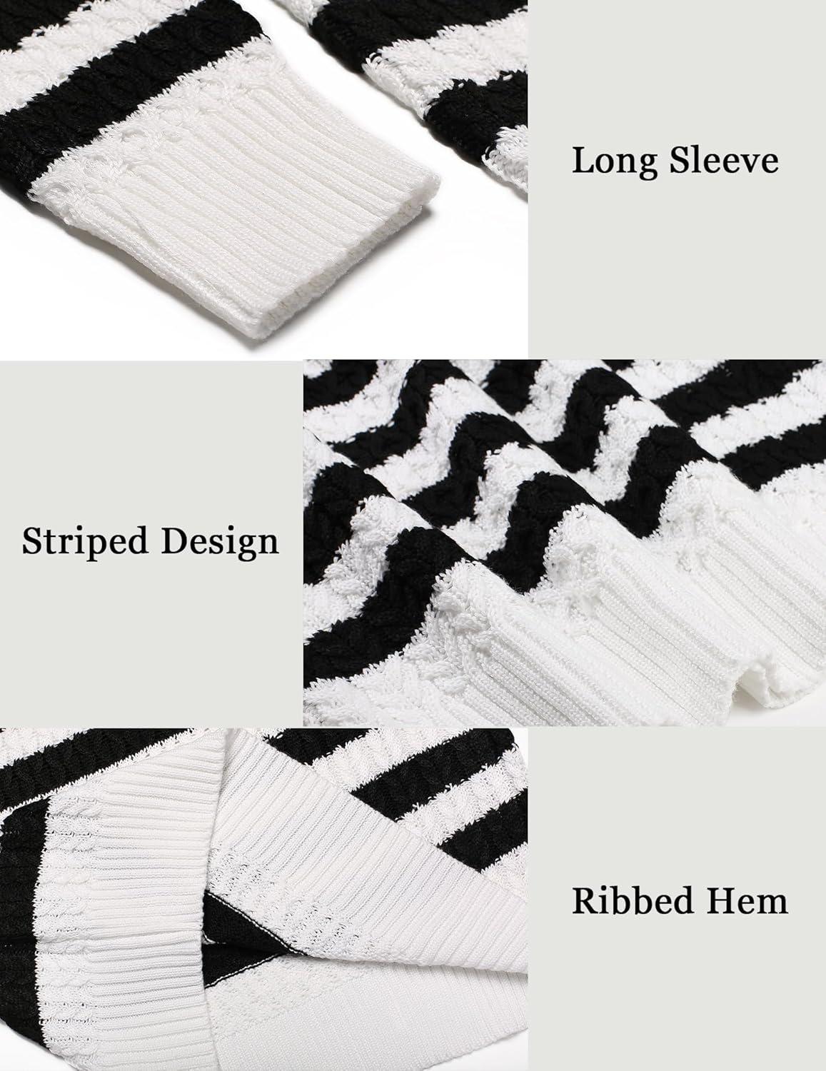 imageCOOFANDY Mens Slim Fit Turtleneck Sweaters Casual Cable Knitted Soft Pullover SweatersBlackWhite Stripes