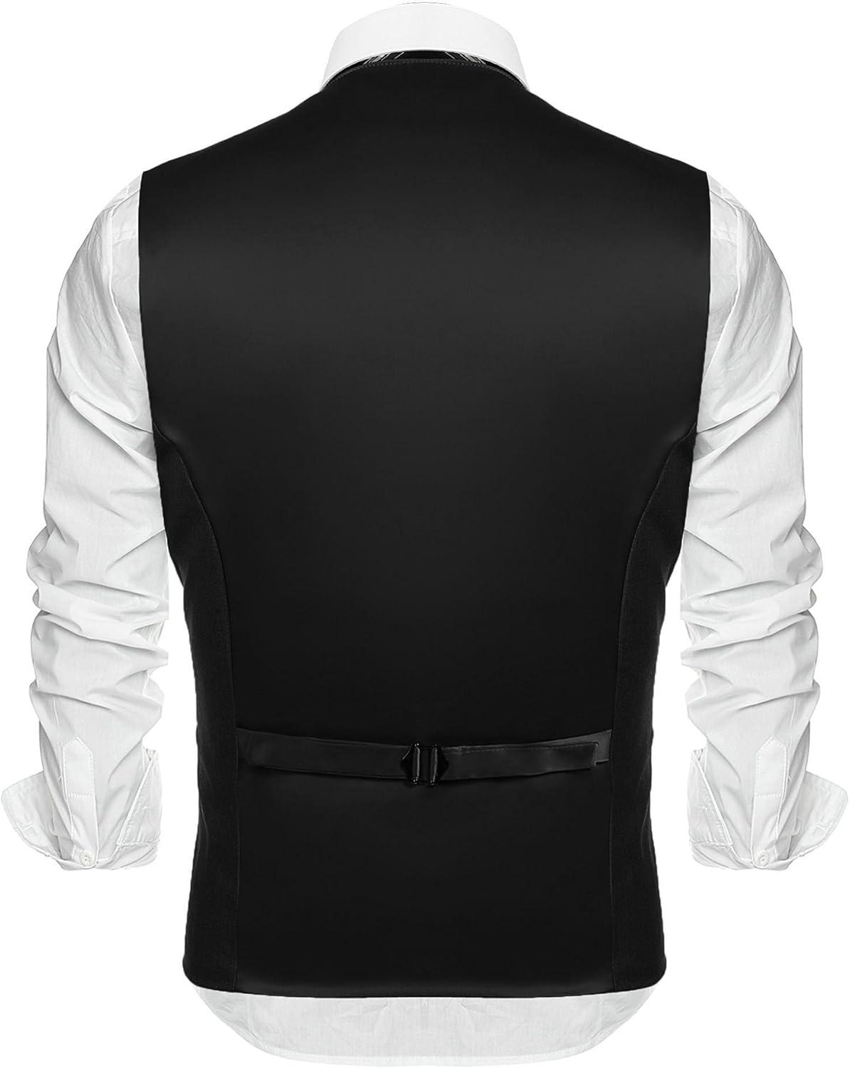 imageCOOFANDY Mens Suit Vest Slim Fit Formal Dress Waistcoat Casual Business Vests for Suit or TuxedoAblack