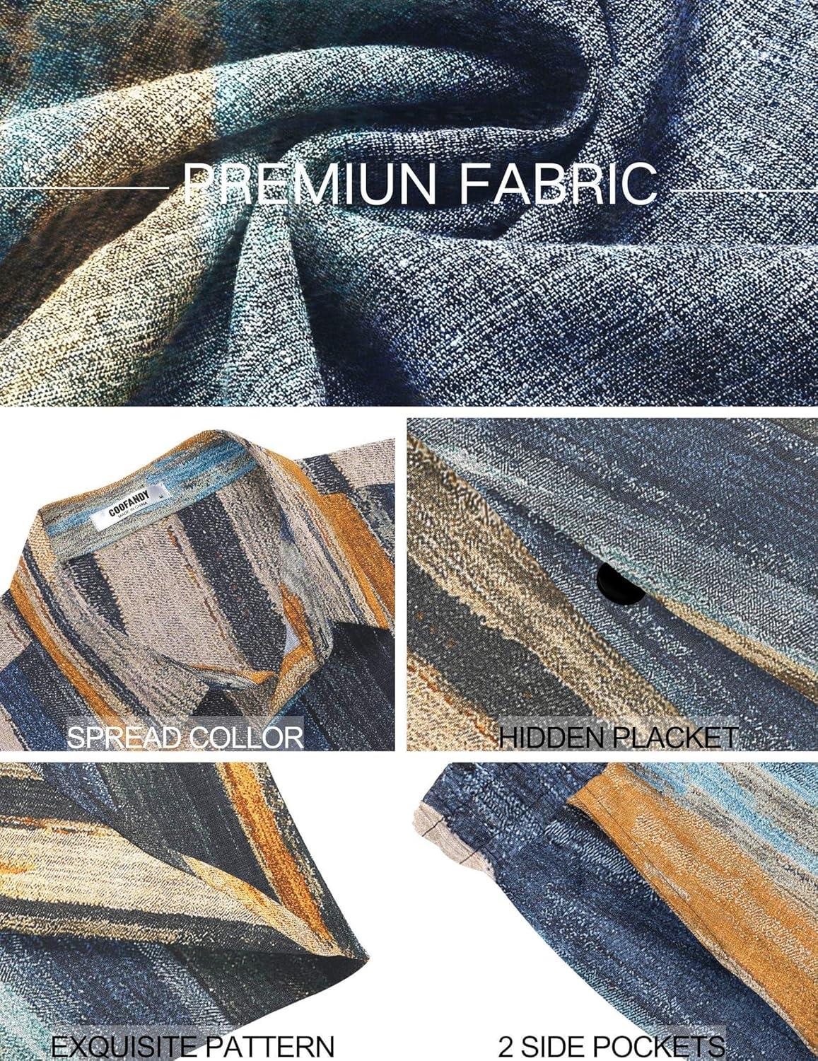 imageCOOFANDY Mens Summer Beach Outfits 2 Piece Short Sleeve Shirts and Shorts Vacation Texture Linen Sets for MenPainting