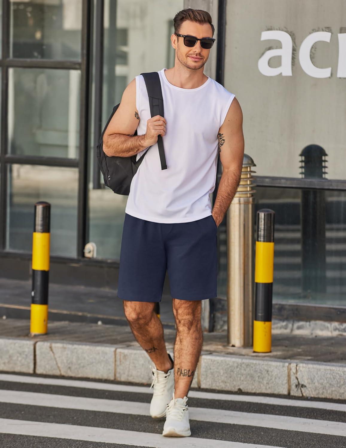 imageCOOFANDY Mens Sweat Shorts 7 Inch Athletic Workout Shorts 2 Pack Casual Lounge Joggers Short Pants with Pockets2 Packgreynavy Blue