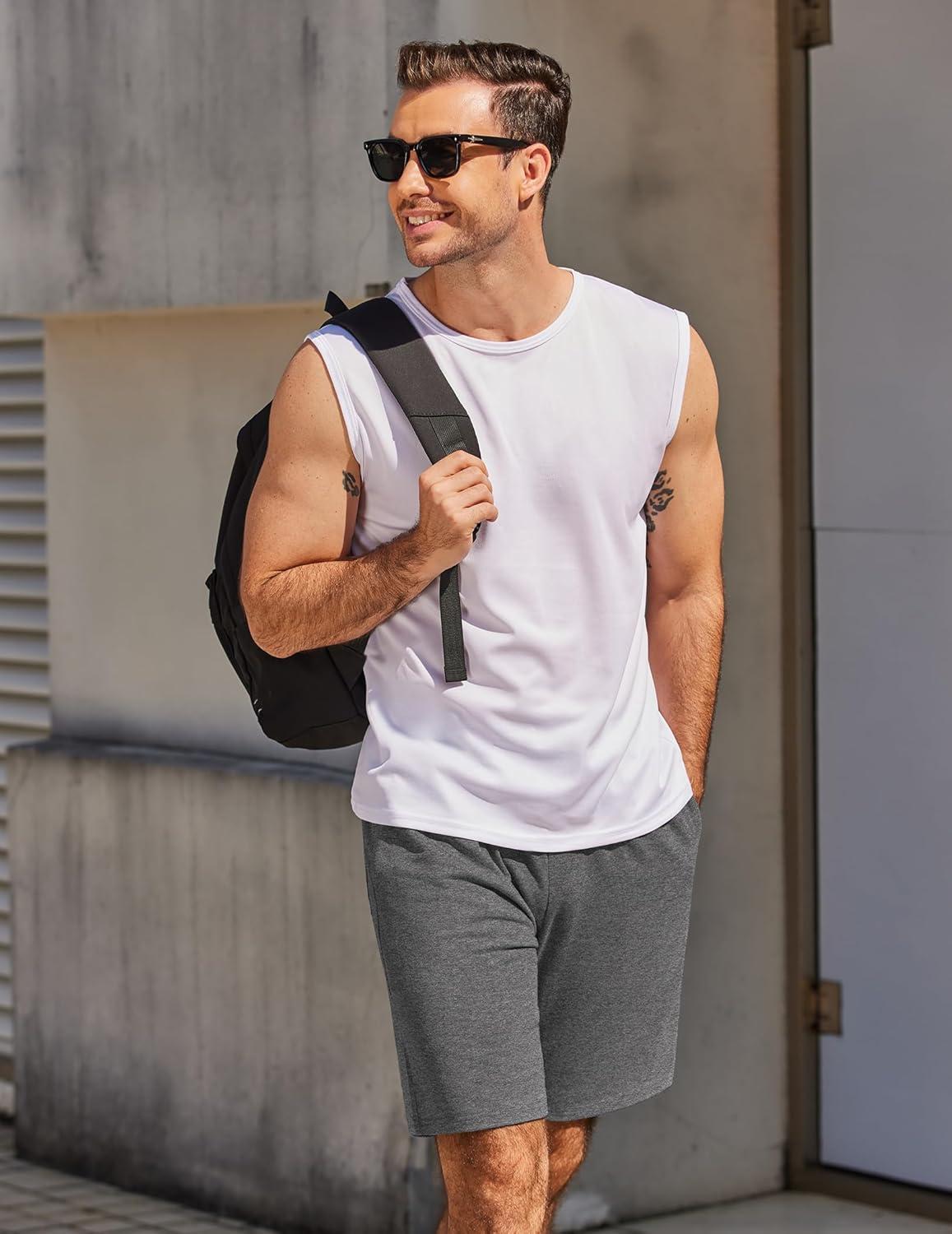 imageCOOFANDY Mens Sweat Shorts 7 Inch Athletic Workout Shorts 2 Pack Casual Lounge Joggers Short Pants with Pockets2 Packnavy Bluedark Grey