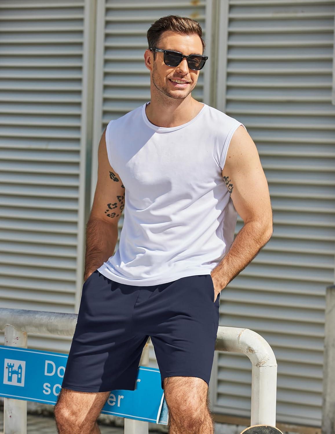 imageCOOFANDY Mens Sweat Shorts 7 Inch Athletic Workout Shorts 2 Pack Casual Lounge Joggers Short Pants with Pockets2 Packnavy Bluedark Grey