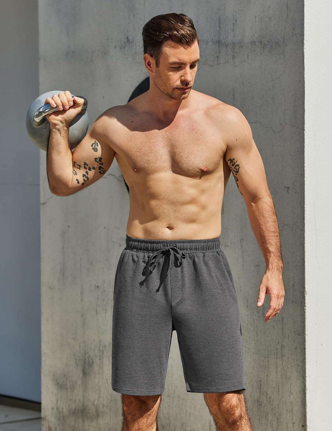 imageCOOFANDY Mens Sweat Shorts 7 Inch Athletic Workout Shorts 2 Pack Casual Lounge Joggers Short Pants with Pockets2 Packnavy Bluedark Grey