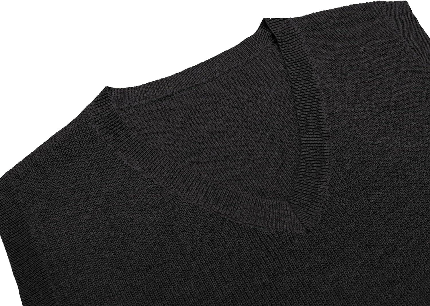 imageCOOFANDY Mens Sweater Vest V Neck Sleeveless Sweater Slim Fit Casual Knitted Pullover SweaterBlack