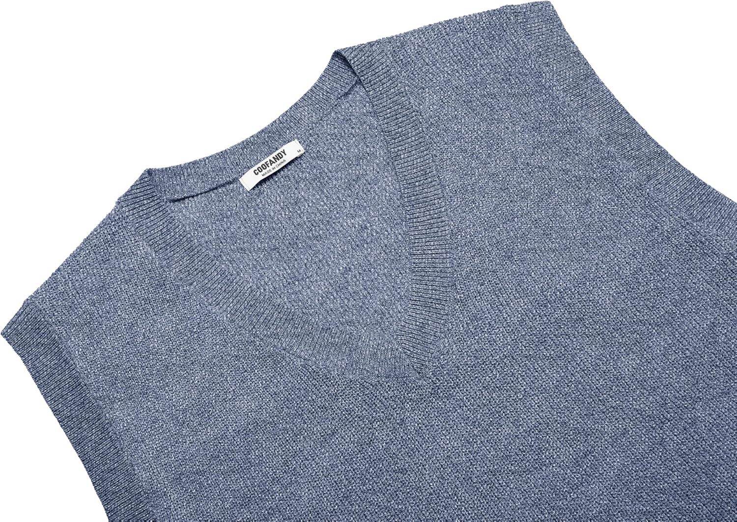 imageCOOFANDY Mens Sweater Vest V Neck Sleeveless Sweater Slim Fit Casual Knitted Pullover SweaterBlue and White