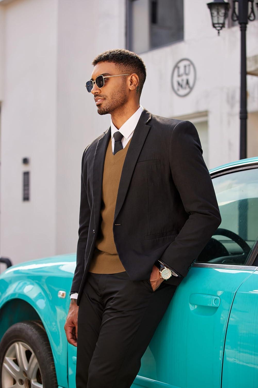 imageCOOFANDY Mens Sweater Vest V Neck Sleeveless Sweater Slim Fit Casual Knitted Pullover SweaterBrown