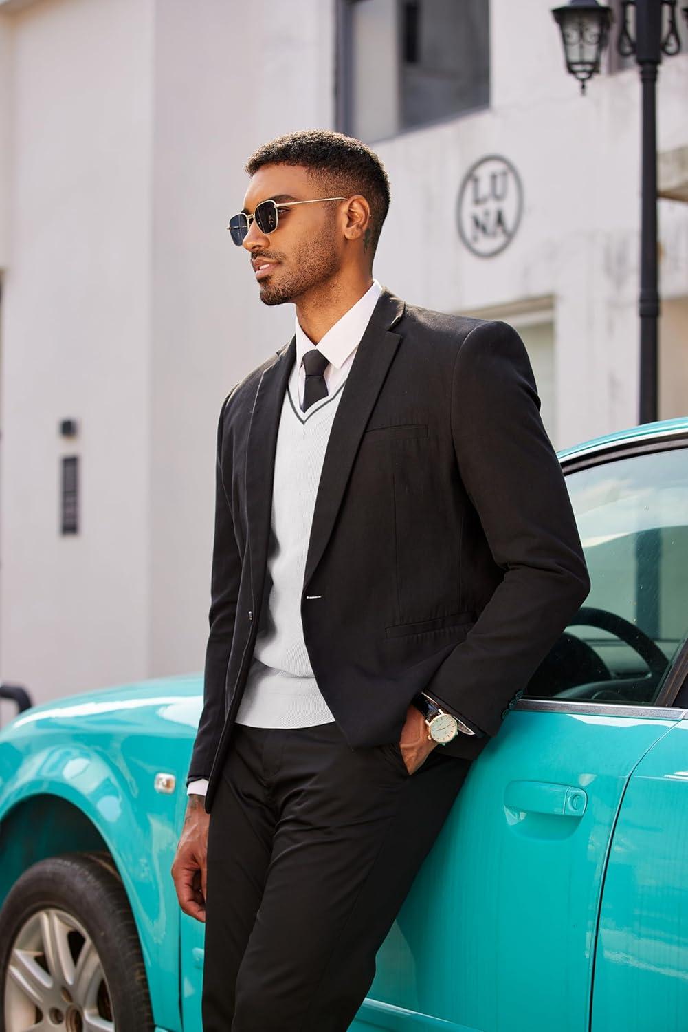 imageCOOFANDY Mens Sweater Vest V Neck Sleeveless Sweater Slim Fit Casual Knitted Pullover SweaterWhite and Black Stripe