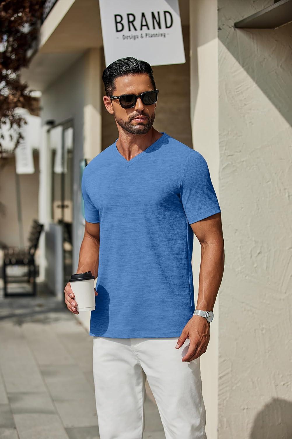 imageCOOFANDY Mens T Shirts Short Sleeve Classic V Neck TShirt Casual Summer Basic Tee ShirtBlue