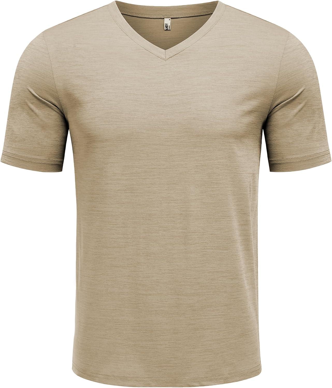 imageCOOFANDY Mens T Shirts Short Sleeve Classic V Neck TShirt Casual Summer Basic Tee ShirtKhaki