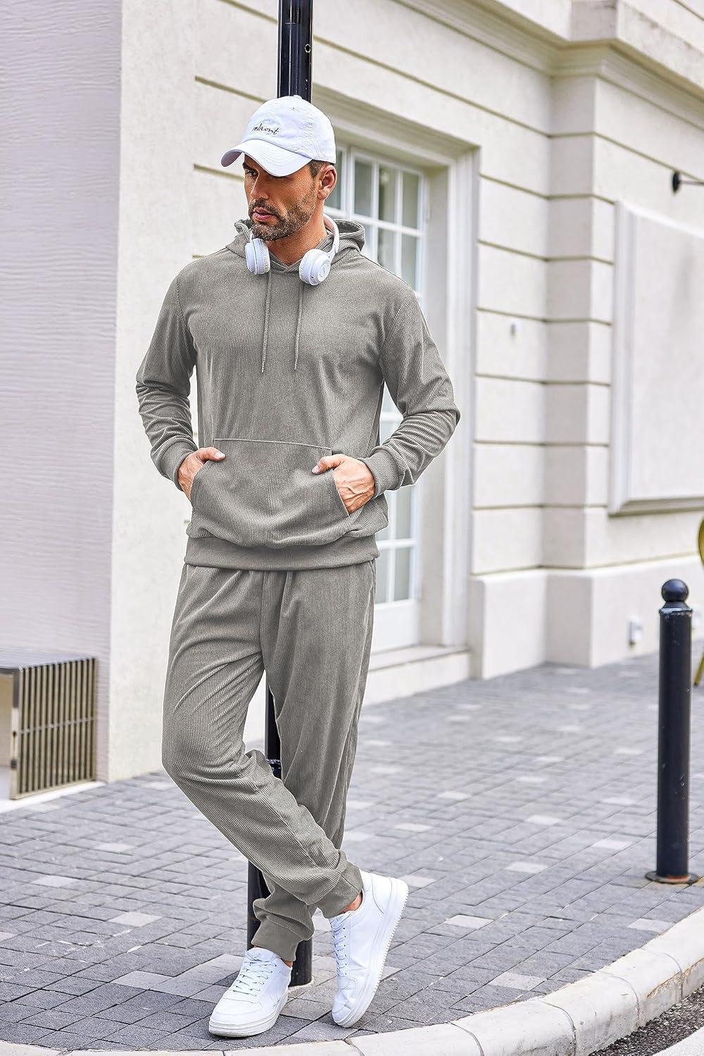 imageCOOFANDY Mens Tracksuit 2 Piece Set Hoodie Sweatsuits Athletic Jogging Suits Casual Sports OutfitsLight Grey