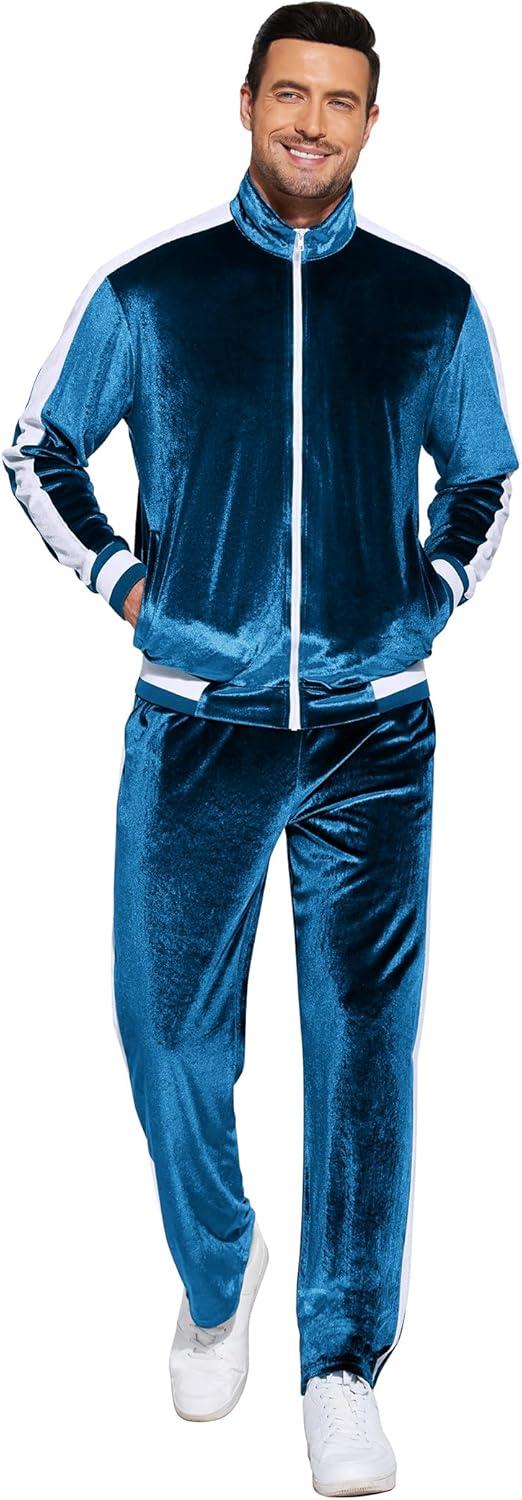imageCOOFANDY Mens Tracksuit 2 Piece Set Velour Sweatsuit Jogging Suits Full Zip Jacket Pants OutfitsRoyal Blue
