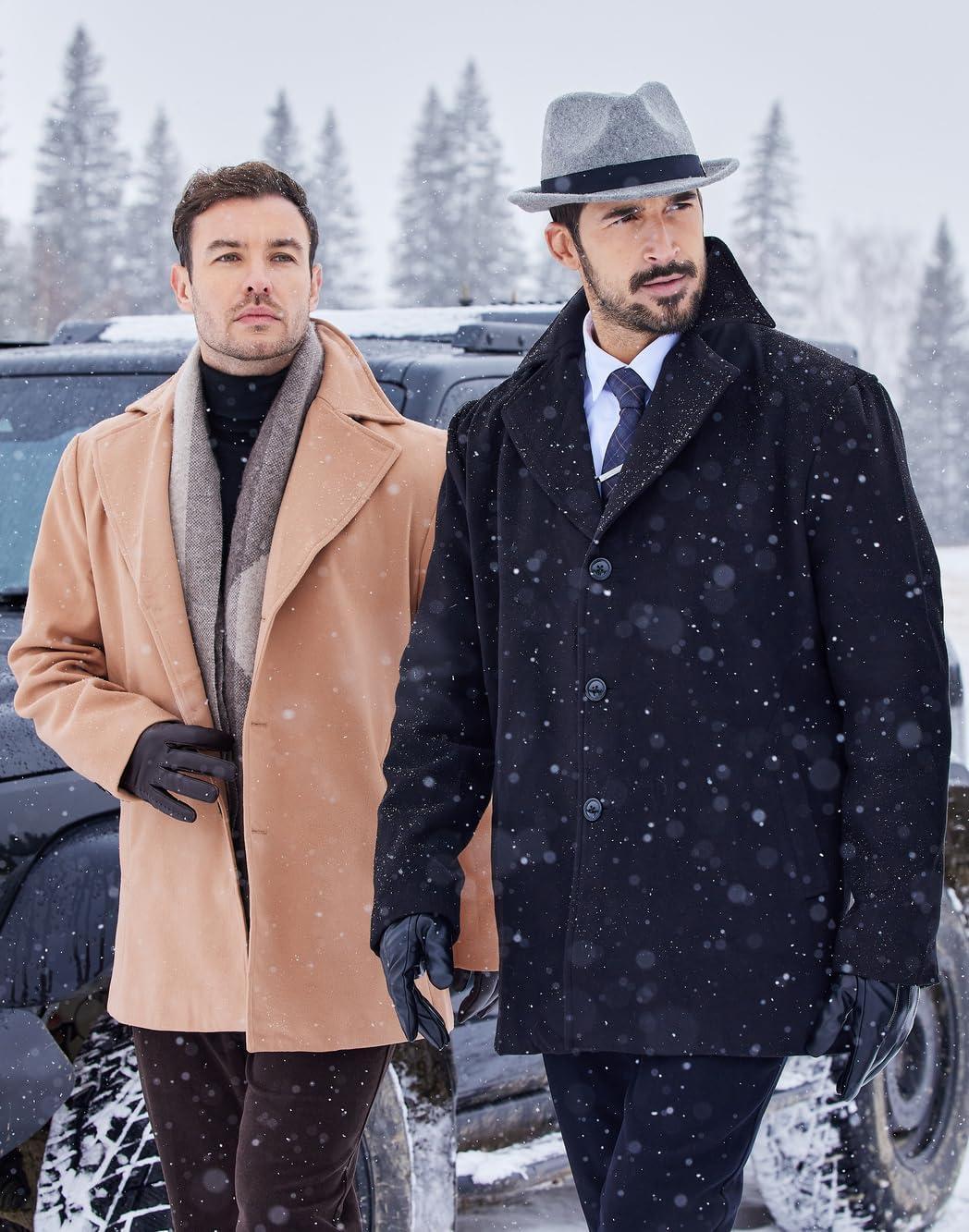 imageCOOFANDY Mens Trench Coat Notched Collar Single Breasted Peacoat Winter Overcoat With PocketsBlack