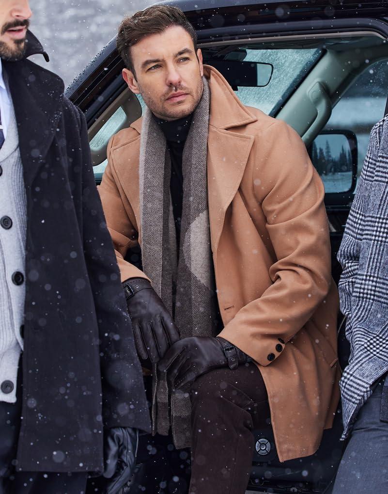 imageCOOFANDY Mens Trench Coat Notched Collar Single Breasted Peacoat Winter Overcoat With PocketsCamel