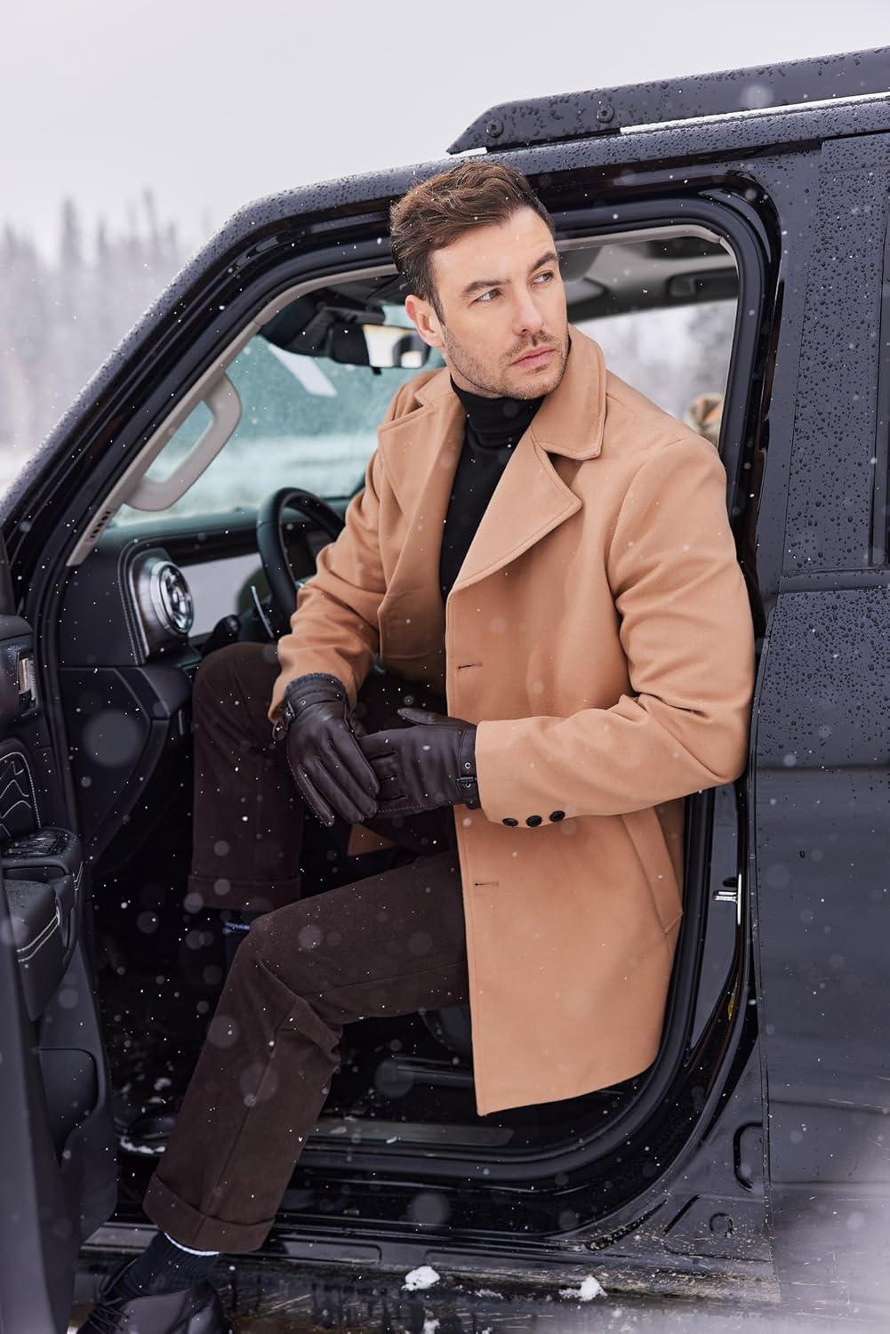 imageCOOFANDY Mens Trench Coat Notched Collar Single Breasted Peacoat Winter Overcoat With PocketsCamel