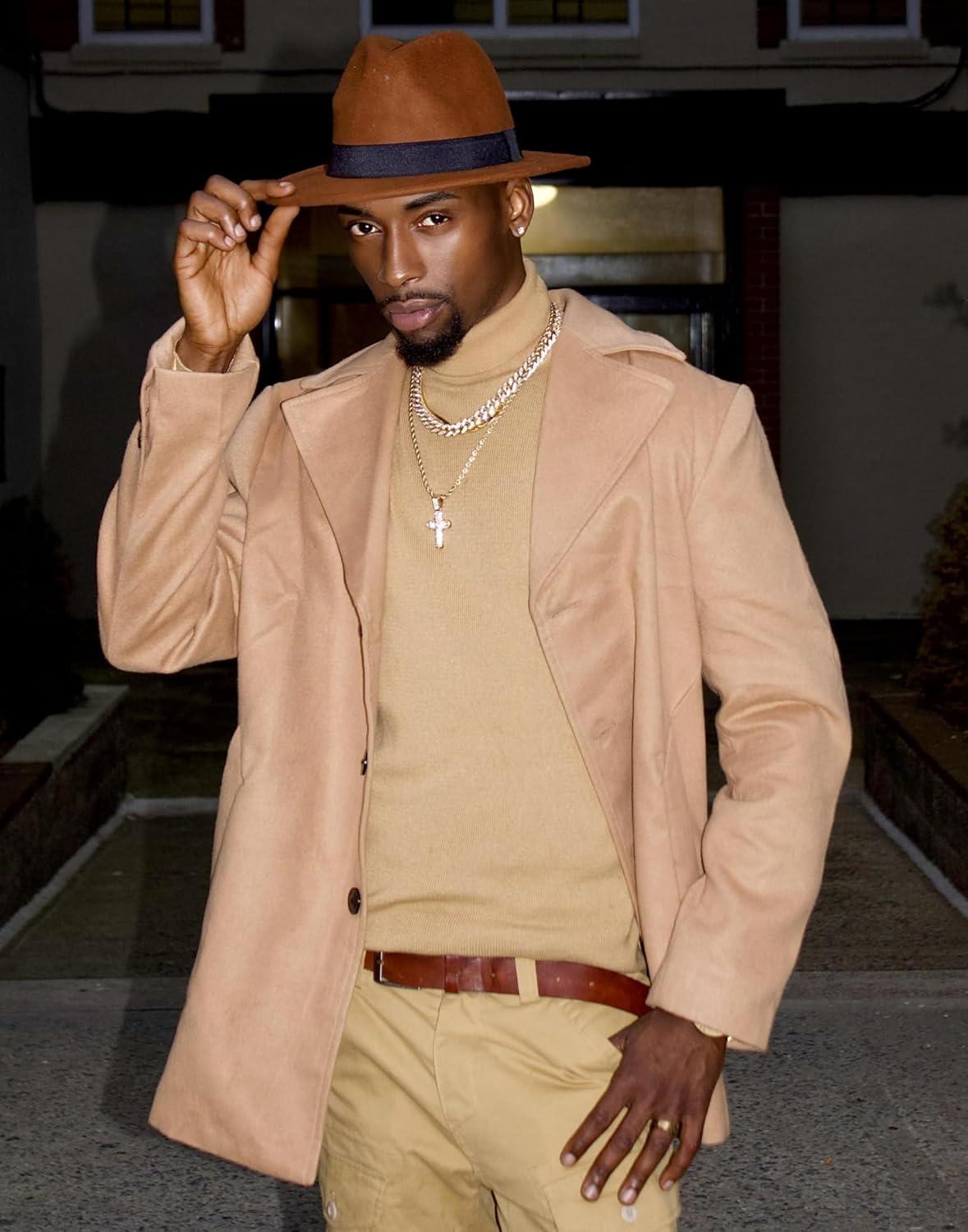 imageCOOFANDY Mens Trench Coat Notched Collar Single Breasted Peacoat Winter Overcoat With PocketsCamel