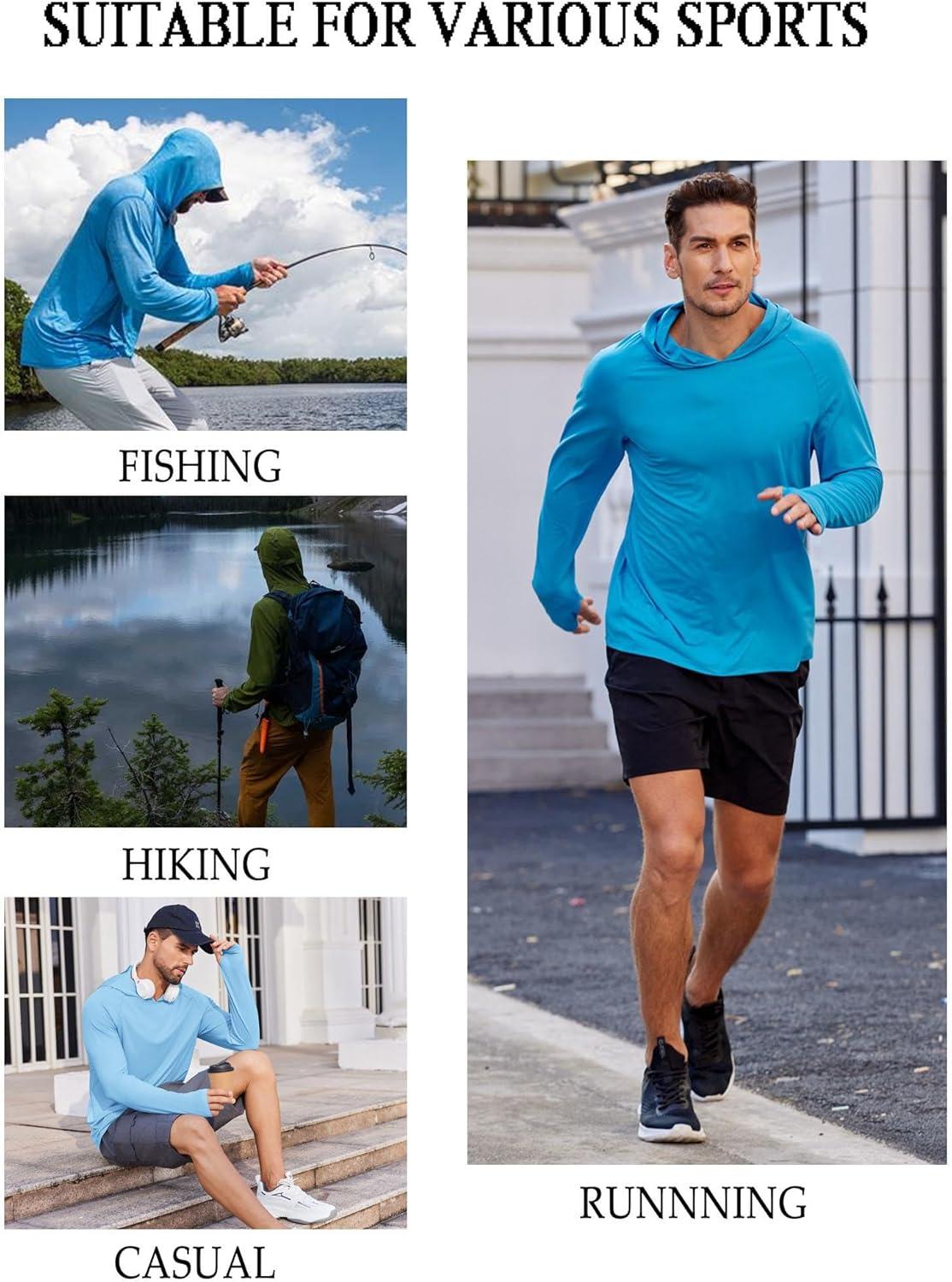 imageCOOFANDY Mens UPF 50 Hoodie Shirts Long Sleeve Rash Guard Sun Protection Fishing Shirts Lightweight Quick Dry HoodiesMint Green