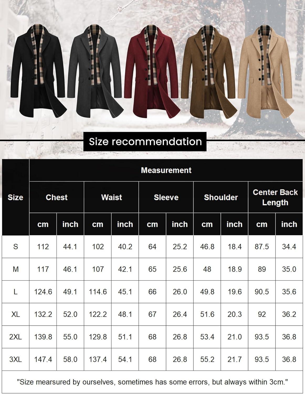 imageCOOFANDY Mens Wool Blend Coat with Detachable Plaid Scarfs Notched Collar Single Breasted Pea Coat Trench OvercoatBlack Plaid