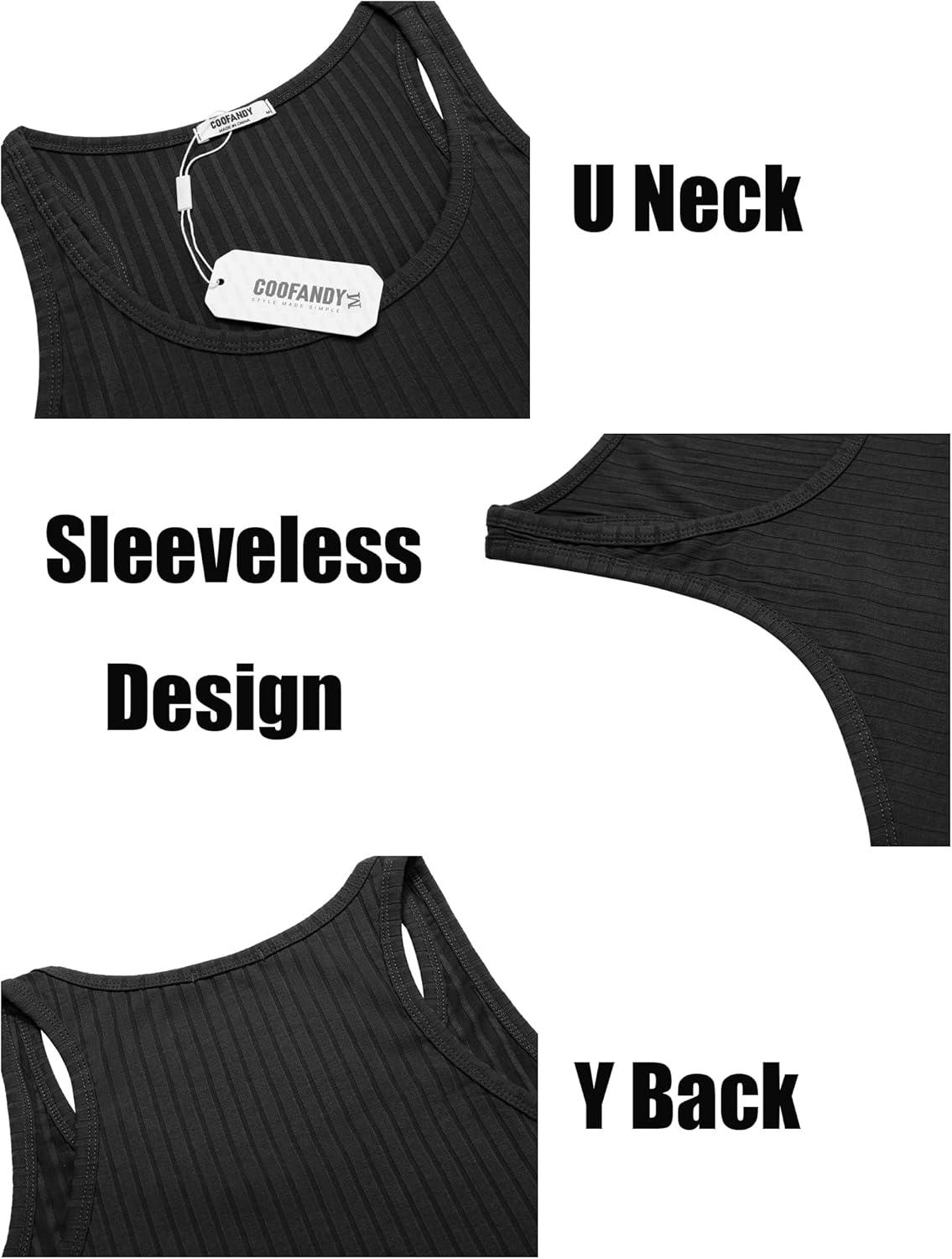 imageCOOFANDY Mens Workout Tank Top Ribbed Knit Sleeveless Gym Muscle T Shirts Bodybuilding TeeBlack1 Pcs