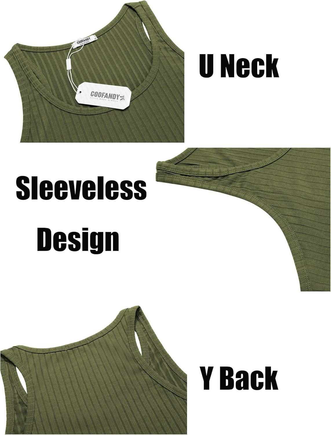 imageCOOFANDY Mens Workout Tank Top Ribbed Knit Sleeveless Gym Muscle T Shirts Bodybuilding TeeBlackArmy Green 2 Pcs