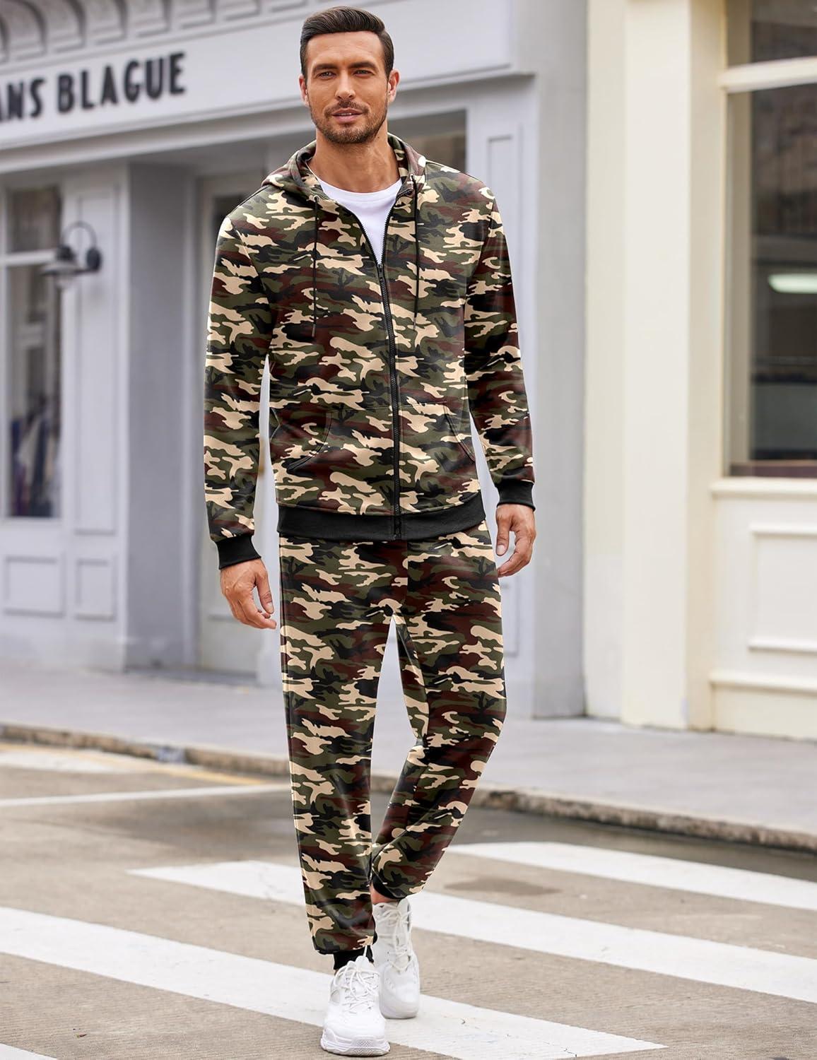 imageCOOFANDY Sweatsuits for Men 2 Piece tracksuit Sets Full Zip Hoodie Sweatpants for Men Casual Sports Jogging Suits S4XLBright Camo
