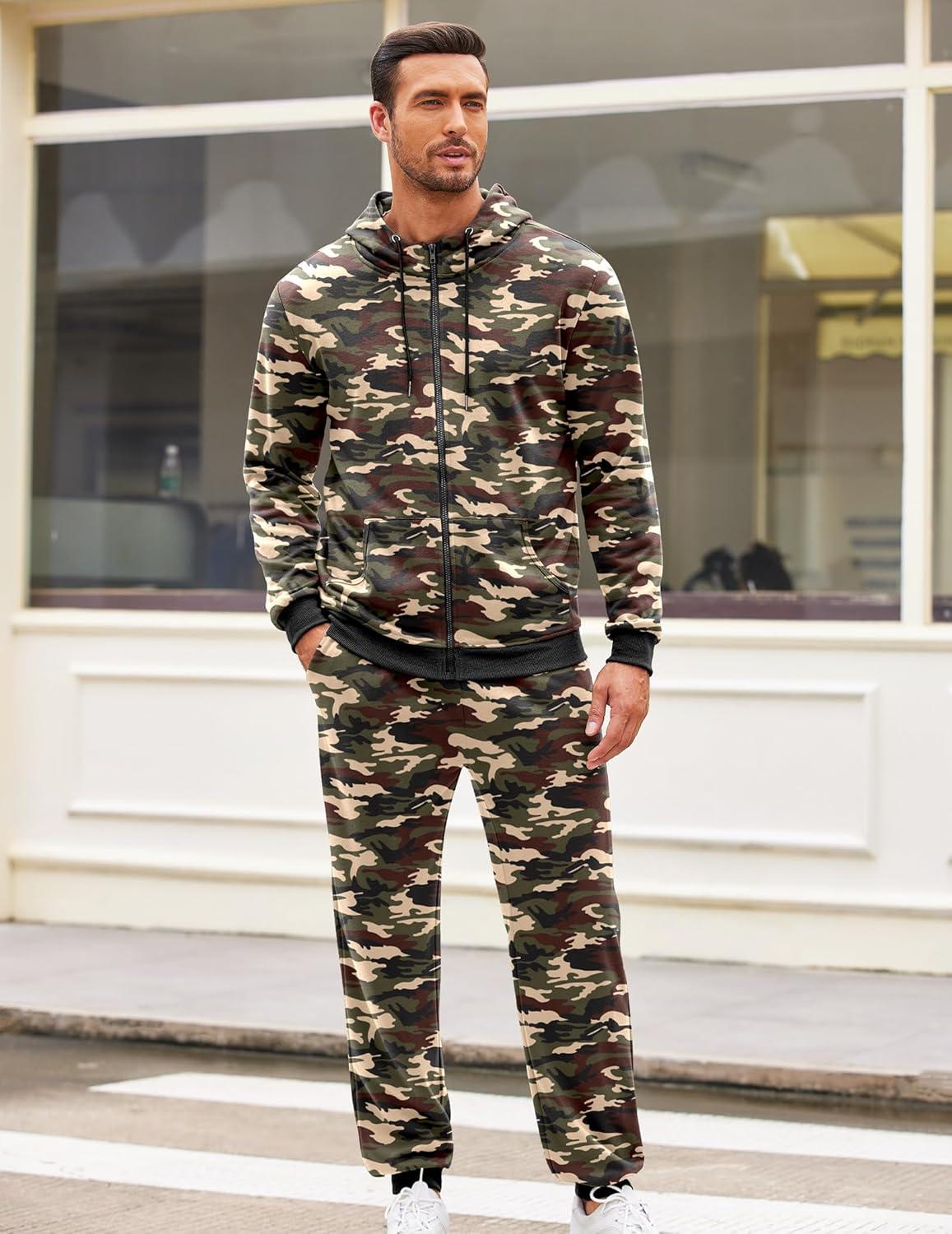 imageCOOFANDY Sweatsuits for Men 2 Piece tracksuit Sets Full Zip Hoodie Sweatpants for Men Casual Sports Jogging Suits S4XLBright Camo