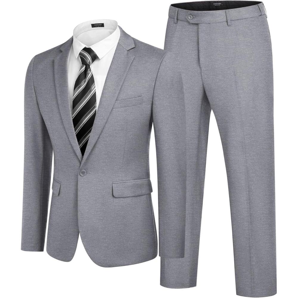 imageCOOFANDY Men 2 Piece Suits One Button Blazer Jacket Tuxedo Slim Fit Suit PantLight Grey