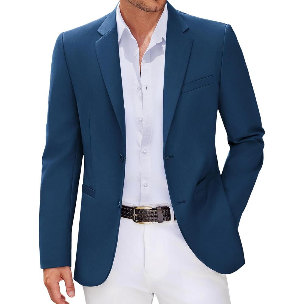 imageCOOFANDY Men Casual Blazer Sport Coats Slim Fit Lightweight Business Two Button Suit JacketsBlue