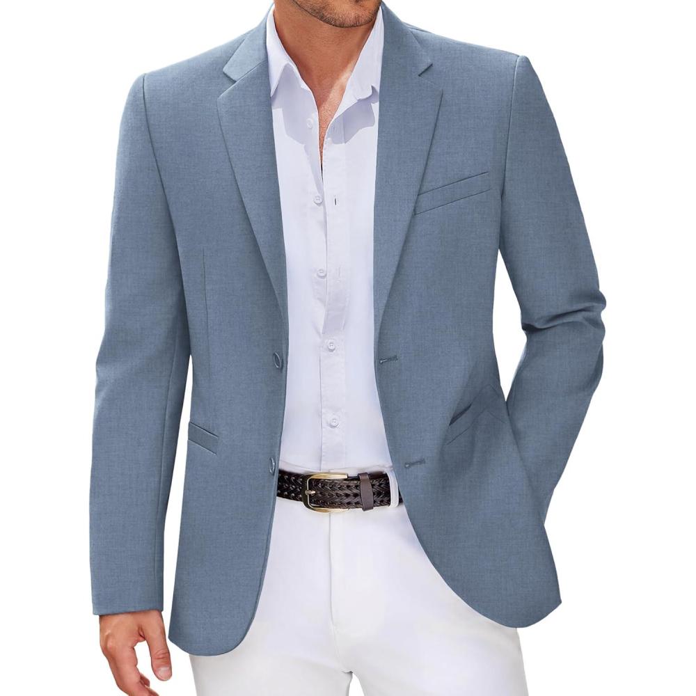 imageCOOFANDY Men Casual Blazer Sport Coats Slim Fit Lightweight Business Two Button Suit JacketsGrey Blue