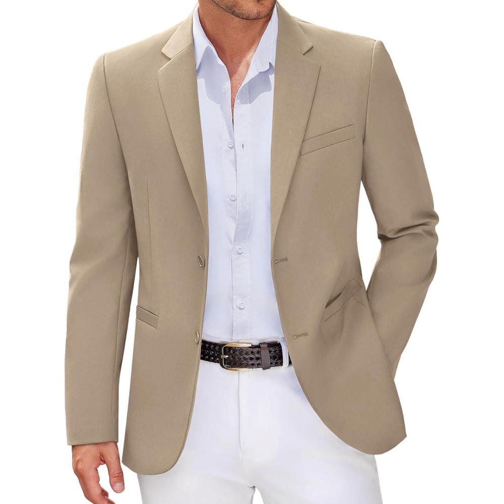 imageCOOFANDY Men Casual Blazer Sport Coats Slim Fit Lightweight Business Two Button Suit JacketsKhaki