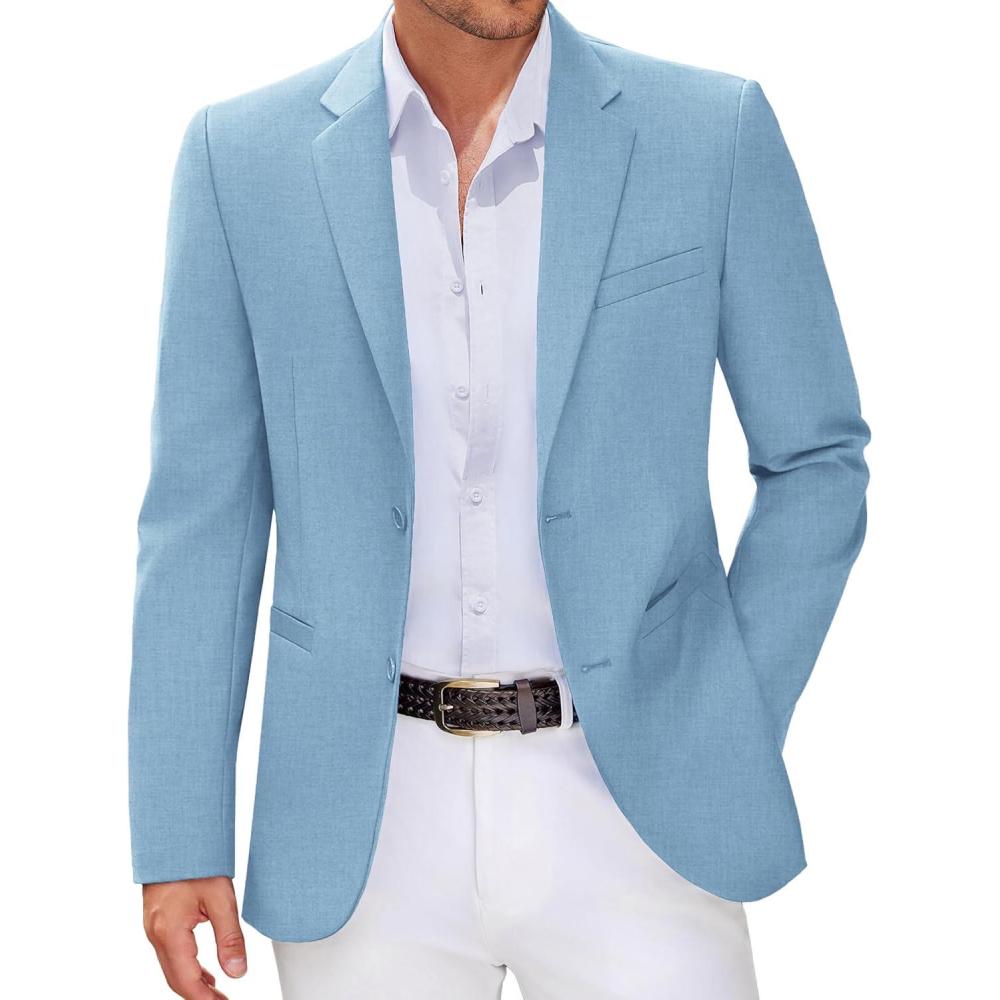 imageCOOFANDY Men Casual Blazer Sport Coats Slim Fit Lightweight Business Two Button Suit JacketsLight Blue