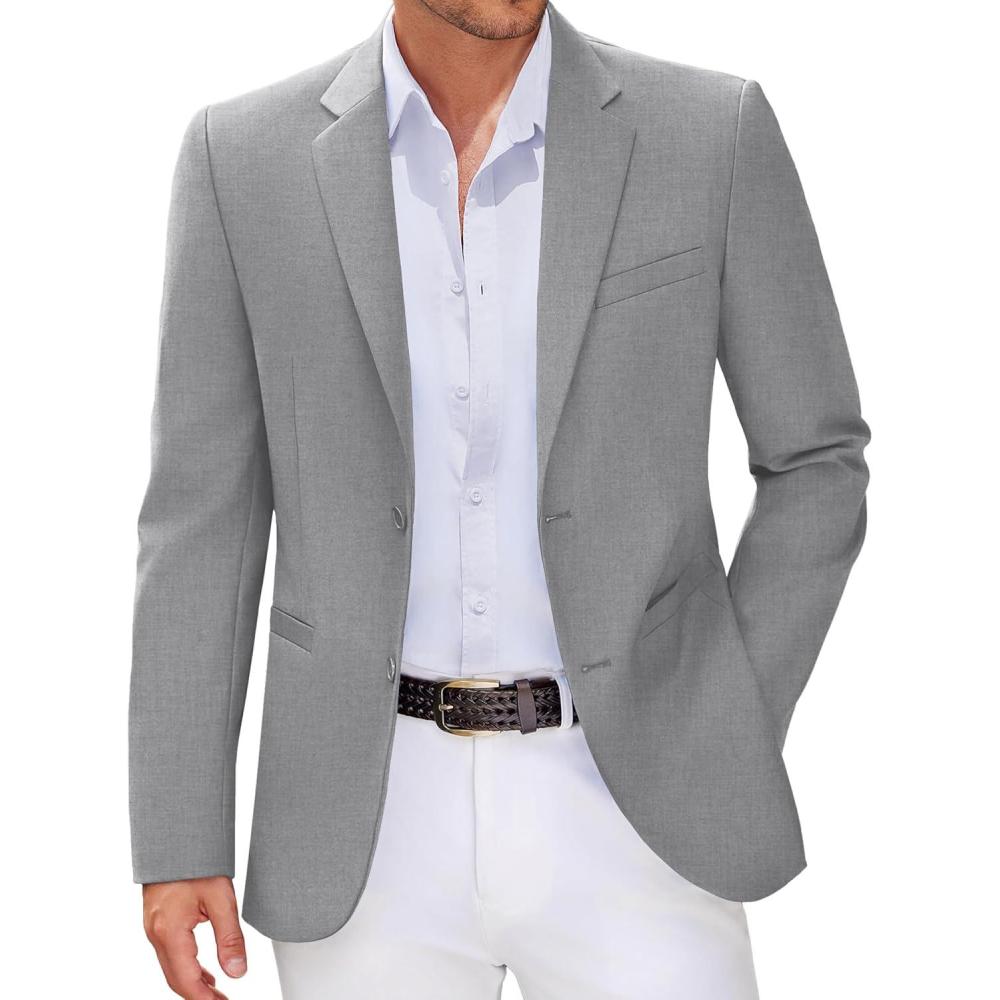 imageCOOFANDY Men Casual Blazer Sport Coats Slim Fit Lightweight Business Two Button Suit JacketsLight Grey
