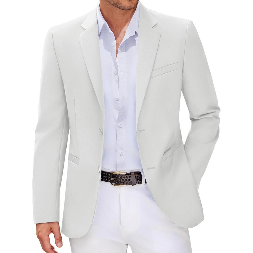 imageCOOFANDY Men Casual Blazer Sport Coats Slim Fit Lightweight Business Two Button Suit JacketsWhite