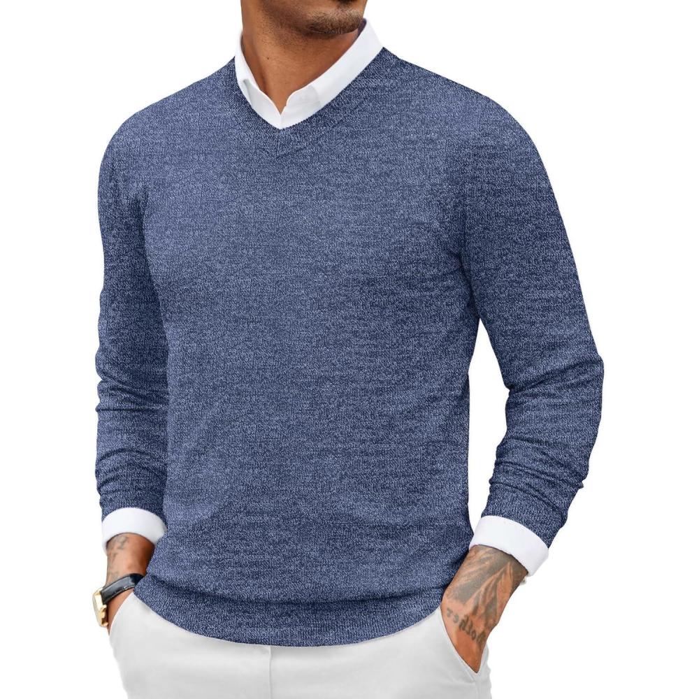 imageCOOFANDY Men Casual V Neck Sweater Ribbed Knit Slim Fit Long Sleeve Pullover TopPattern 5