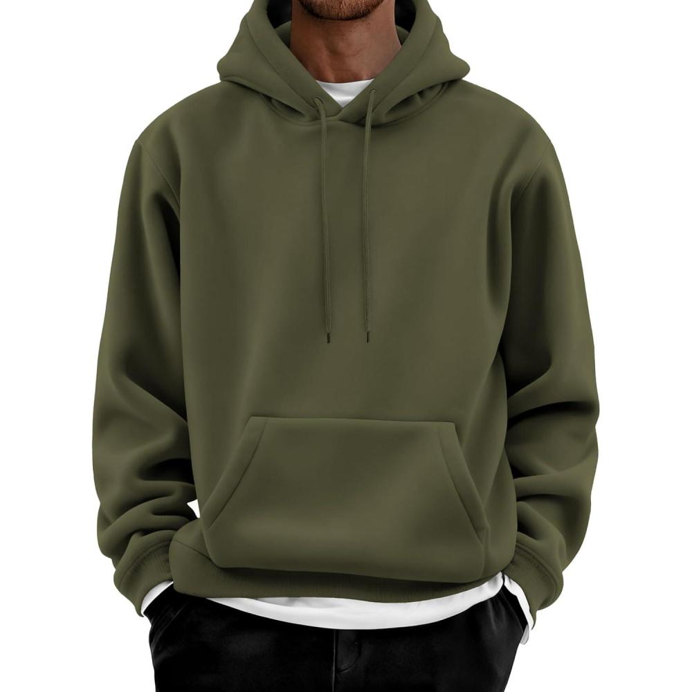 imageCOOFANDY Men Cotton Fleece Hooded Sweatshirt Casual Long Sleeve Hoodies Pullover Fashion Drawstring Hoodie with Kanga PocketArmy Green