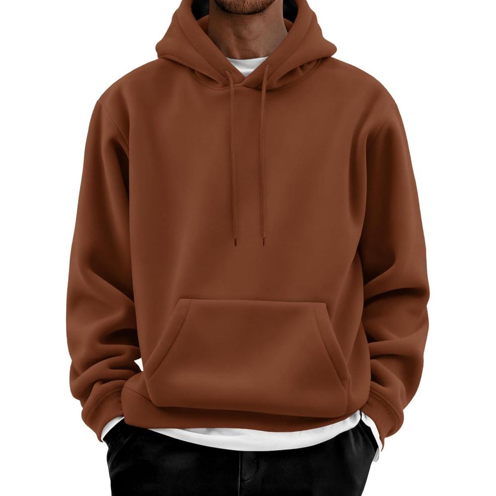 imageCOOFANDY Men Cotton Fleece Hooded Sweatshirt Casual Long Sleeve Hoodies Pullover Fashion Drawstring Hoodie with Kanga PocketBrown