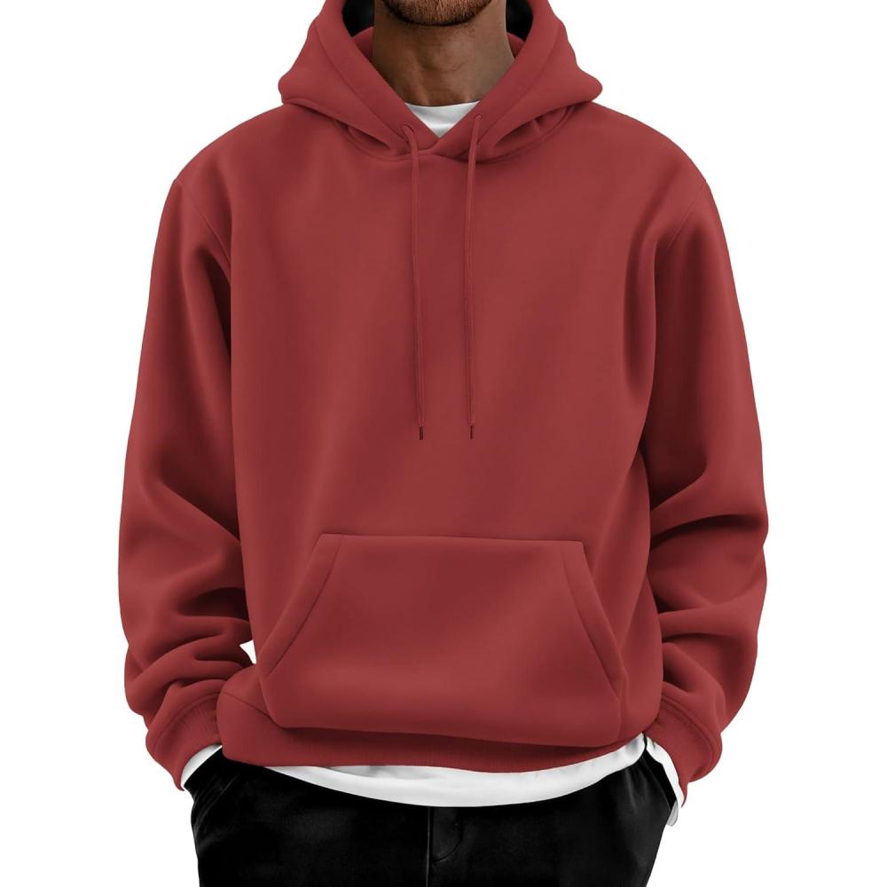 imageCOOFANDY Men Cotton Fleece Hooded Sweatshirt Casual Long Sleeve Hoodies Pullover Fashion Drawstring Hoodie with Kanga PocketDeep Red