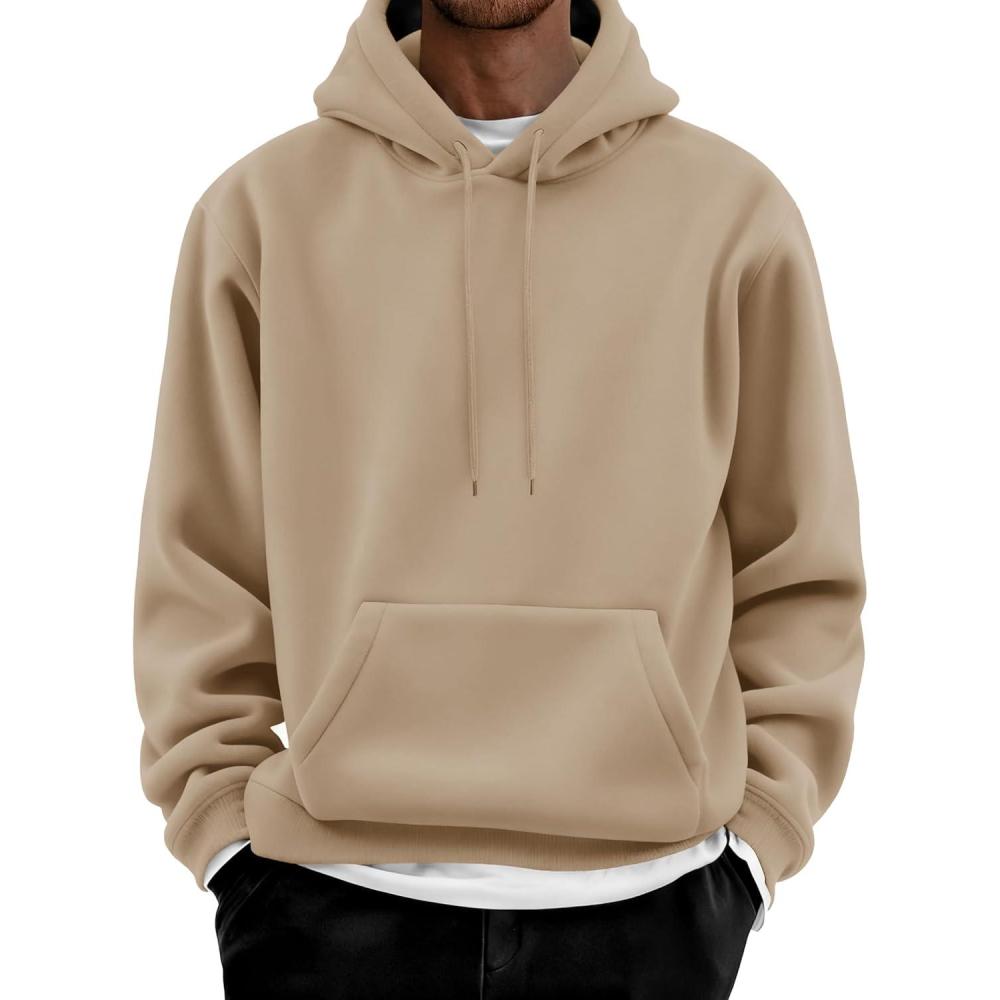 imageCOOFANDY Men Cotton Fleece Hooded Sweatshirt Casual Long Sleeve Hoodies Pullover Fashion Drawstring Hoodie with Kanga PocketKhaki