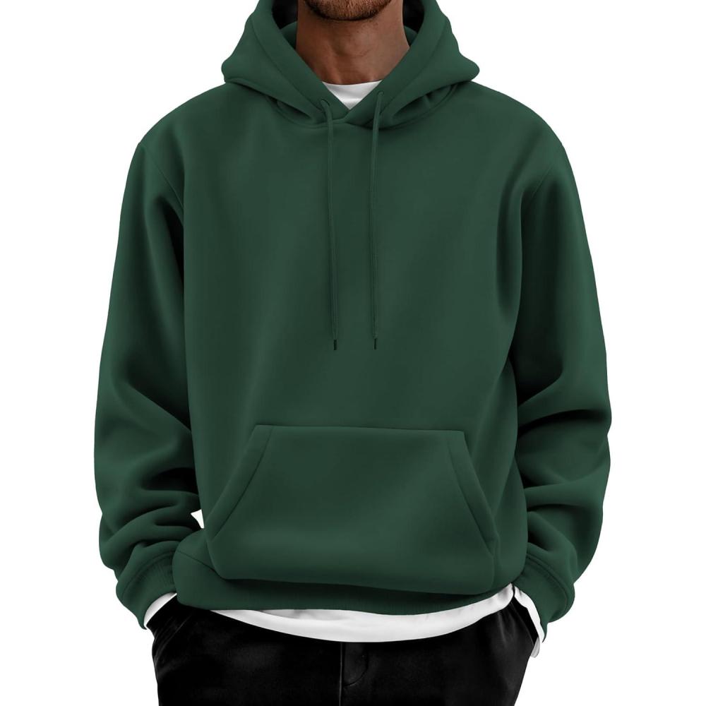 imageCOOFANDY Men Cotton Fleece Hooded Sweatshirt Casual Long Sleeve Hoodies Pullover Fashion Drawstring Hoodie with Kanga PocketLake Green