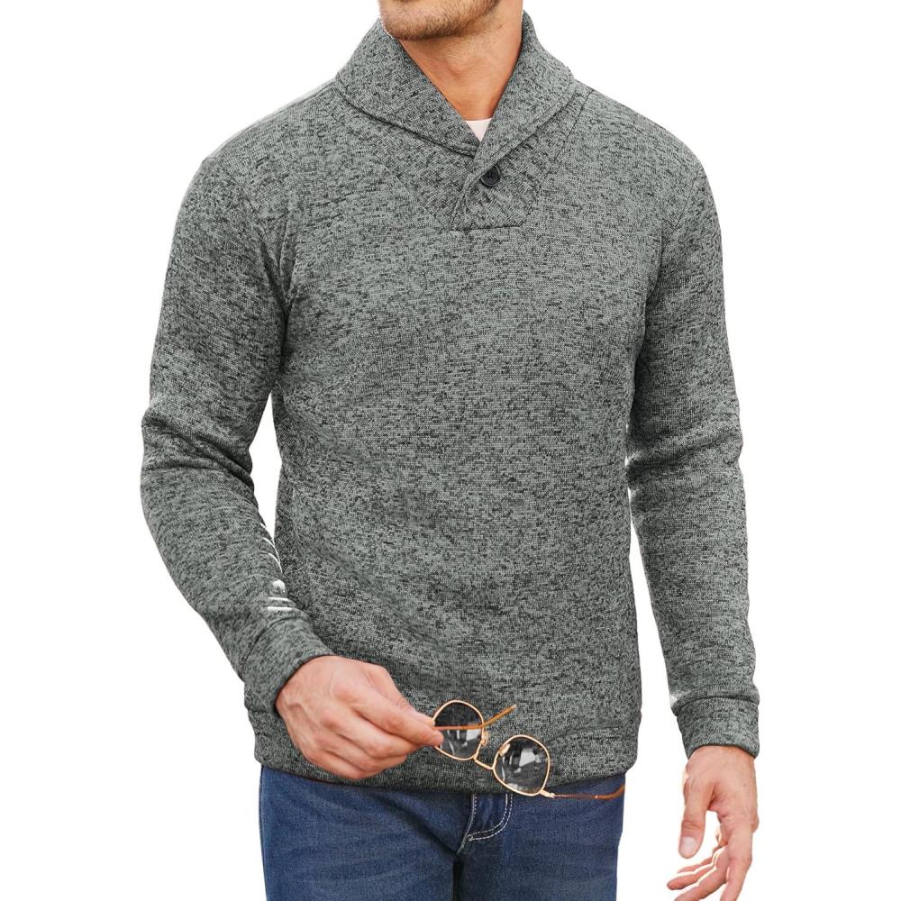 imageCOOFANDY Men Dress Sweater Shawl Collar Sweatshirt Fashion Light Fleece Sweatshirt Dark BlueDark Grey