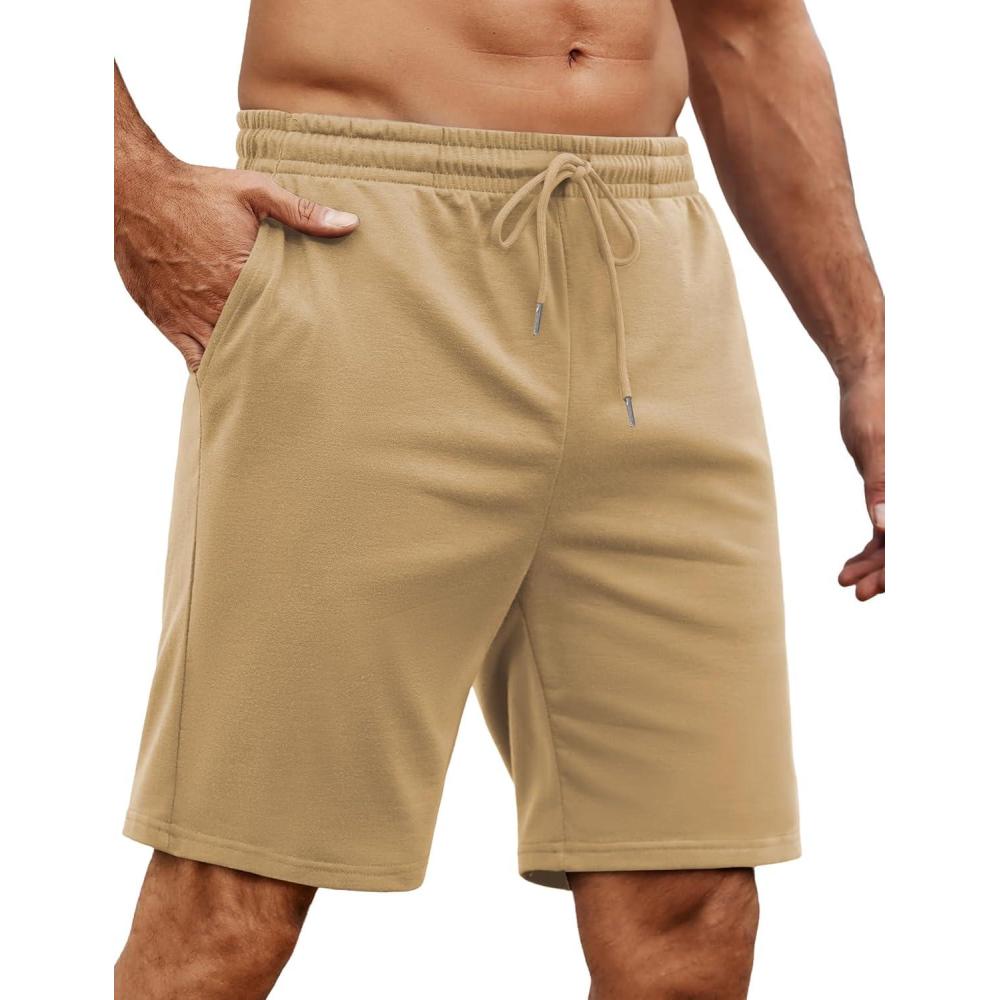 imageCOOFANDY Mens 2 Pack Workout Gym Shorts 7 Inch  5 Inch Athletic Shorts Lightweight Casual Jogger Short with Zipper Pockets1 Dark Khaki