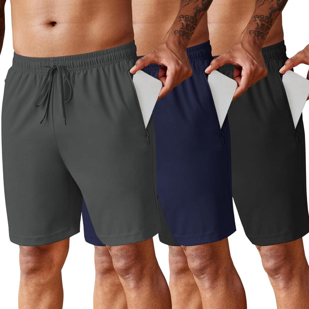 imageCOOFANDY Mens 2 Pack Workout Gym Shorts 7 Inch 5 Inch Athletic Shorts Lightweight Casual Jogger Short with Zipper Pockets3 Packnavy BlueDark GreyBlack