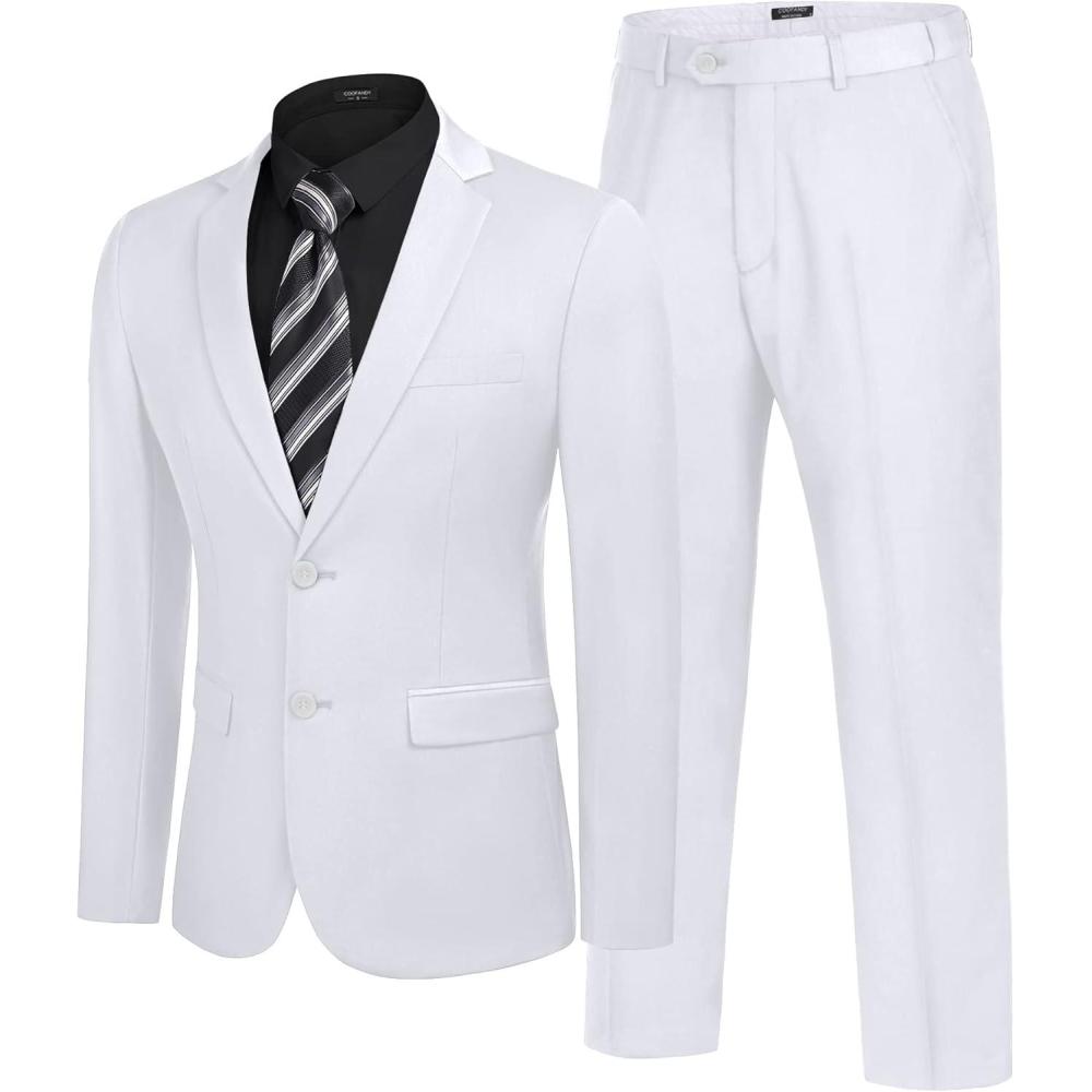 imageCOOFANDY Mens 2 Piece Suits Classic Fit 2 Button Dress Suits Tuxedo Jacket Blazer for Wedding Business Dinner PromWhite