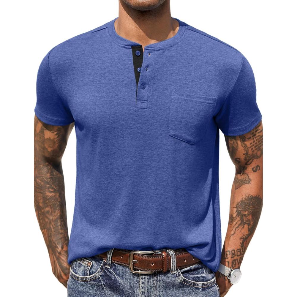 imageCOOFANDY Mens 3 Pack Henley Shirts Short Sleeve Casual Basic Tees Classic Henley Summer Solid T Shirts with PocketAzure Blue