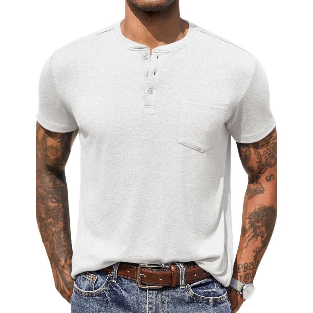 imageCOOFANDY Mens 3 Pack Henley Shirts Short Sleeve Casual Basic Tees Classic Henley Summer Solid T Shirts with PocketWhite