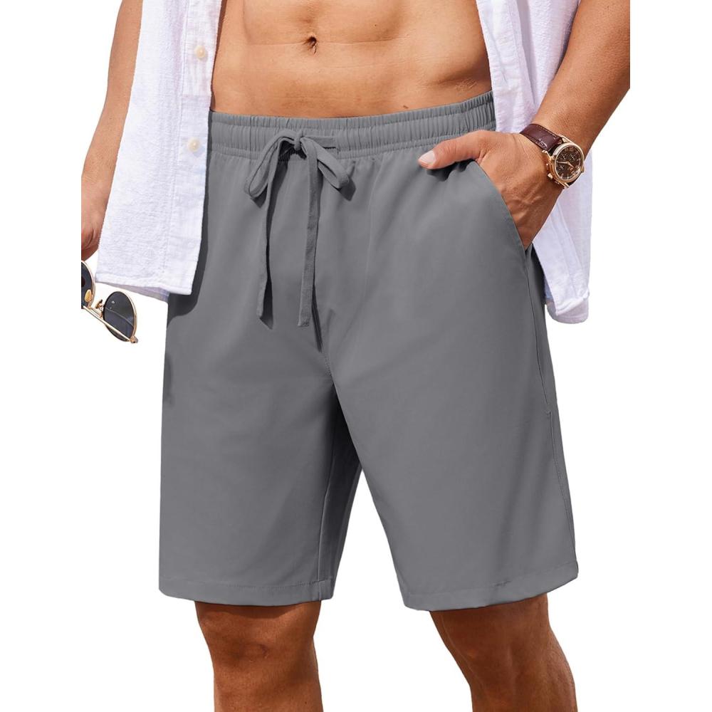 imageCOOFANDY Mens 7 inch Casual Shorts Drawstring Waist Lightweight Quick Dry Summer Beach Board Shorts with PocketsDark Grey