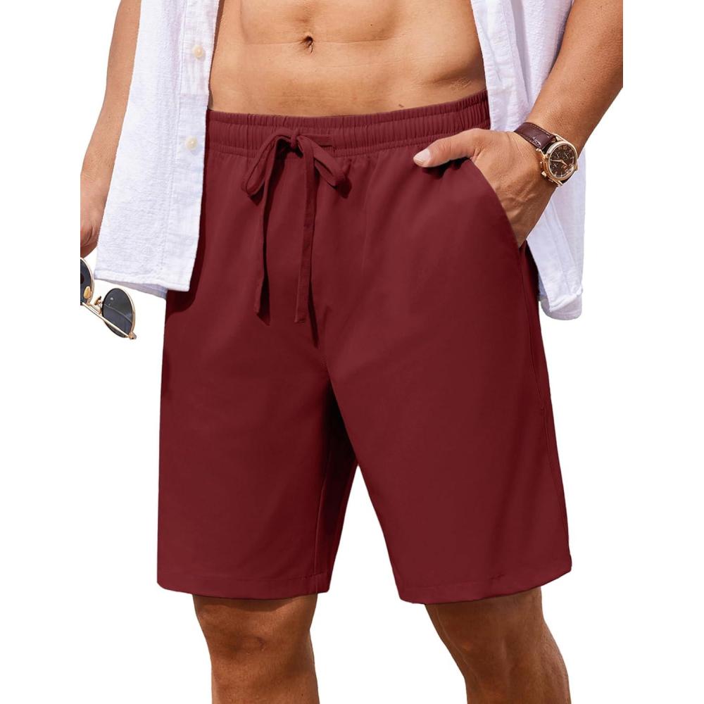 imageCOOFANDY Mens 7 inch Casual Shorts Drawstring Waist Lightweight Quick Dry Summer Beach Board Shorts with PocketsWine Red